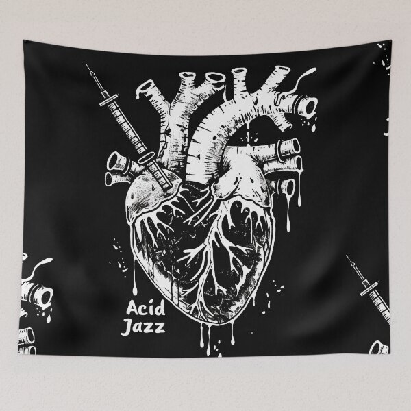 Item preview, Acid Jazz: Heart stitched with disco, funk, soul designed and sold by Piotrek0001.