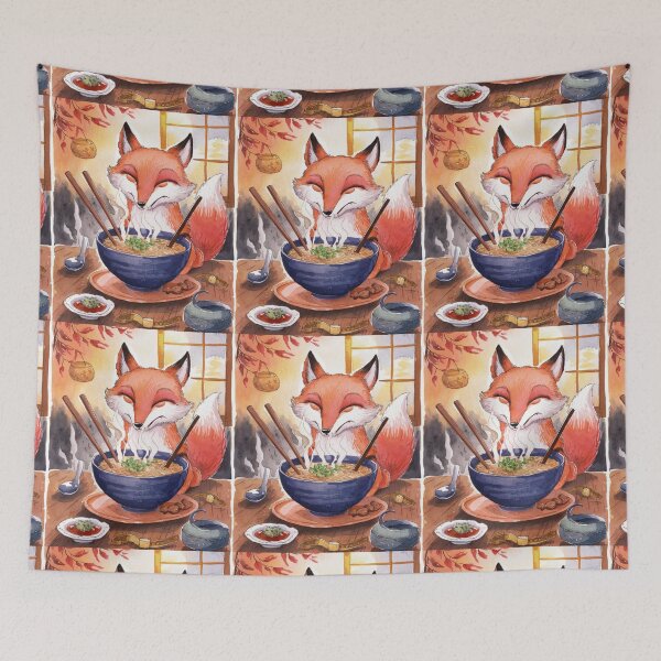 Artikelvorschau, Fuchsporträt. Fuchs mit Ramen, Fuchs isst Ramen, Fuchsnudeln, Fantasiefuchs, wunderlicher Fuchs entworfen und verkauft von FoxVibes.