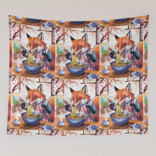 Artikelvorschau, Fuchsporträt. Fuchs mit Ramen, Fuchs isst Ramen, Fuchsnudeln, Fantasiefuchs, wunderlicher Fuchs entworfen und verkauft von FoxVibes.