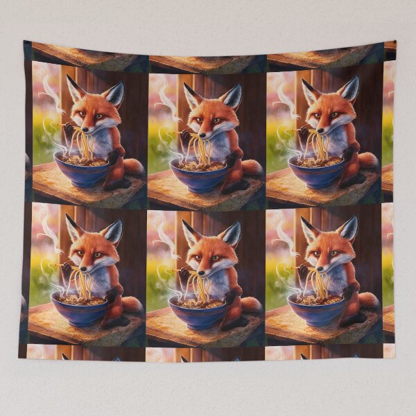 Artikelvorschau, Fuchsporträt. Fuchs mit Ramen, Fuchs isst Ramen, Fuchsnudeln, Fantasiefuchs, wunderlicher Fuchs entworfen und verkauft von FoxVibes.