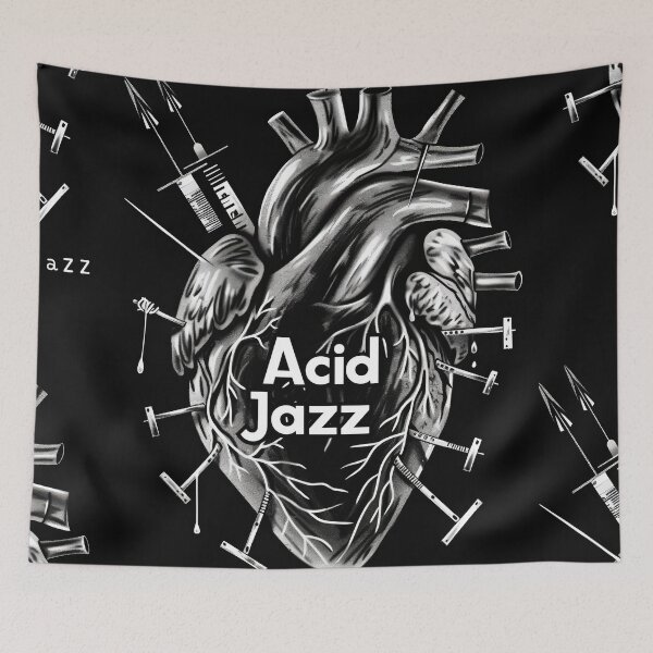 Item preview, Acid Jazz: Heart stitched with disco, funk, soul designed and sold by Piotrek0001.