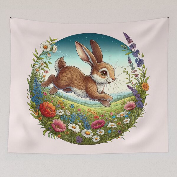 Item preview, Cute Bunny in Spring Meadow - Nature Art Print designed and sold by lloreleya.