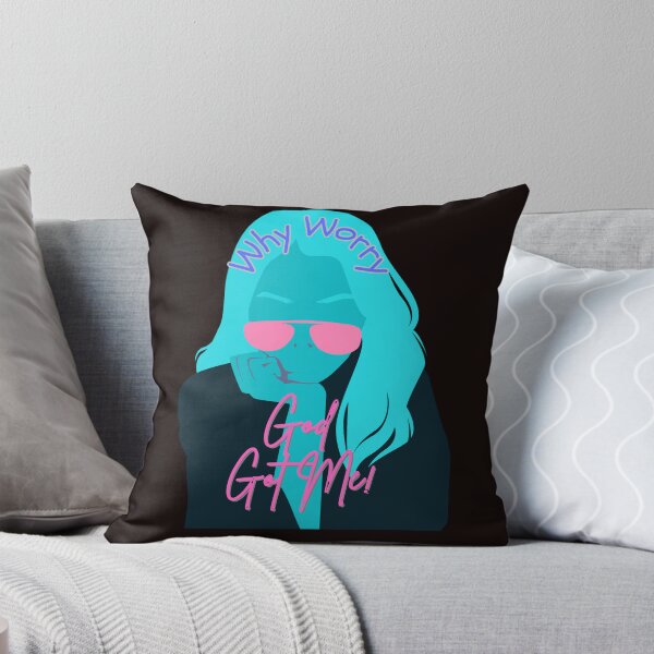Item preview, Why Worry Girl Portrait God Got Me You Pink Shades Cartoon Animation Blue Hair Girl Stronger Than You Think designed and sold by NadeenInspires.
