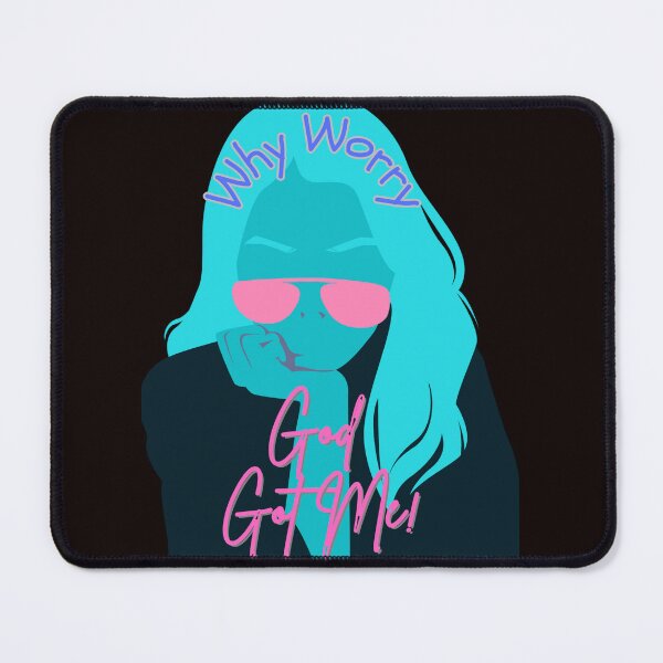 Item preview, Why Worry Girl Portrait God Got Me You Pink Shades Cartoon Animation Blue Hair Girl Stronger Than You Think designed and sold by NadeenInspires.