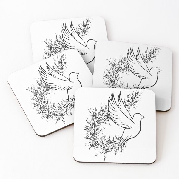 Item preview, Black and white bird sketch floral pattern designed and sold by Szkicerka.