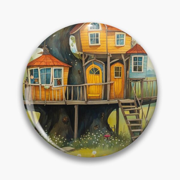 Item preview, The Hideout Cute Fantasy Wooden Tree House in the Meadow With Spring Flowers and Dandelions Garden - Whimsical Illustration designed and sold by MyArt23.