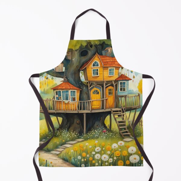 Item preview, The Hideout Cute Fantasy Wooden Tree House in the Meadow With Spring Flowers and Dandelions Garden - Whimsical Illustration designed and sold by MyArt23.
