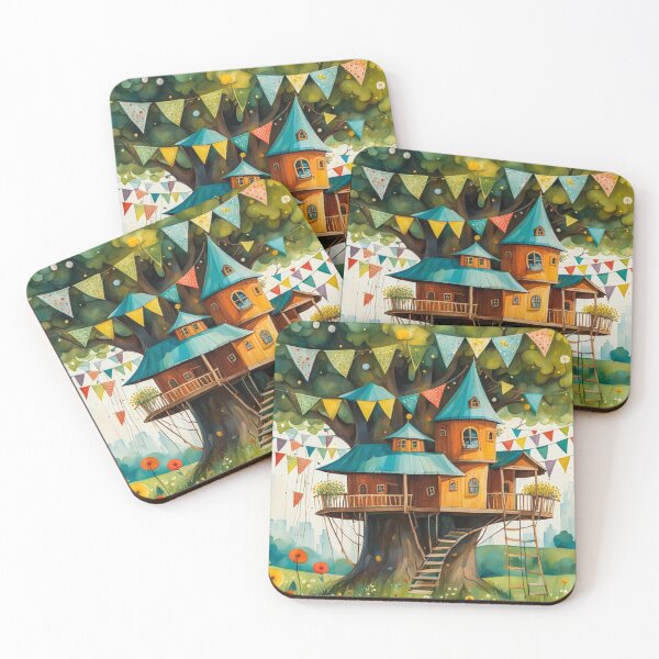 Item preview, The Hideout Cute Fantasy Wooden Tree House in the Meadow With Spring Flowers and Dandelions Garden - Whimsical Illustration designed and sold by MyArt23.
