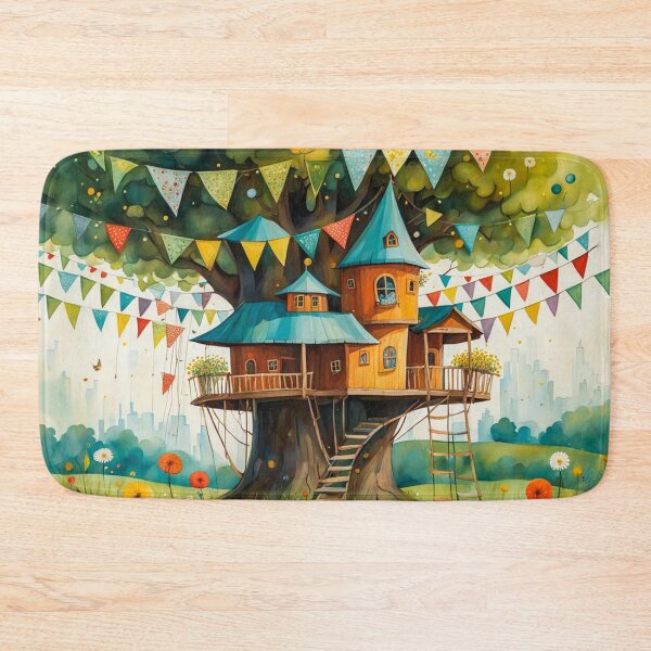 Item preview, The Hideout Cute Fantasy Wooden Tree House in the Meadow With Spring Flowers and Dandelions Garden - Whimsical Illustration designed and sold by MyArt23.