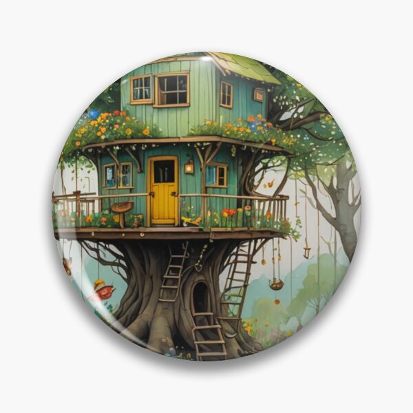 Item preview, The Hideout Cute Fantasy Wooden Tree House in the Meadow With Spring Flowers and Dandelions Garden - Whimsical Illustration designed and sold by MyArt23.