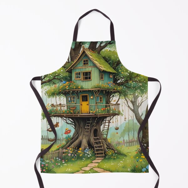 Item preview, The Hideout Cute Fantasy Wooden Tree House in the Meadow With Spring Flowers and Dandelions Garden - Whimsical Illustration designed and sold by MyArt23.