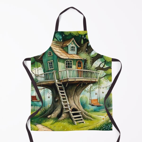 Item preview, The Hideout Cute Fantasy Wooden Tree House in the Meadow With Spring Flowers and Dandelions Garden - Whimsical Illustration designed and sold by MyArt23.