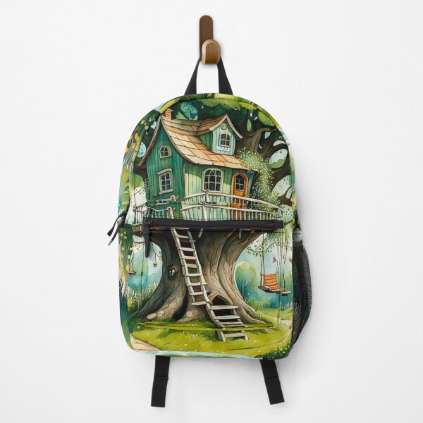 Item preview, The Hideout Cute Fantasy Wooden Tree House in the Meadow With Spring Flowers and Dandelions Garden - Whimsical Illustration designed and sold by MyArt23.