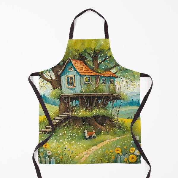 Item preview, The Hideout Cute Fantasy Wooden Tree House in the Meadow With Spring Flowers and Dandelions Garden - Whimsical Illustration designed and sold by MyArt23.