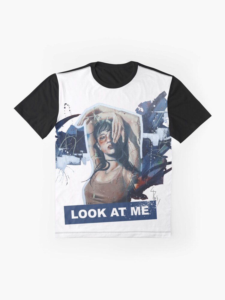Aperçu 4 sur 5. T-shirt graphique avec l'œuvre Peinture à l'huile d'un portrait de femme coloré créée et vendue par Aldarane.