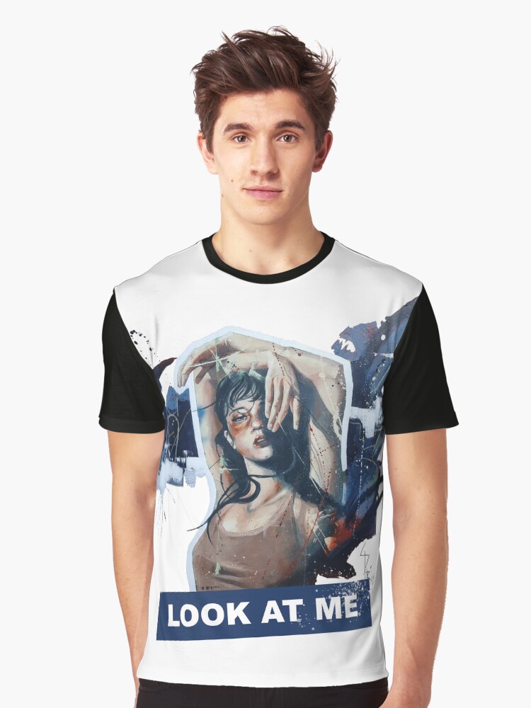 Aperçu 1 sur 5. T-shirt graphique avec l'œuvre Peinture à l'huile d'un portrait de femme coloré créée et vendue par Aldarane.