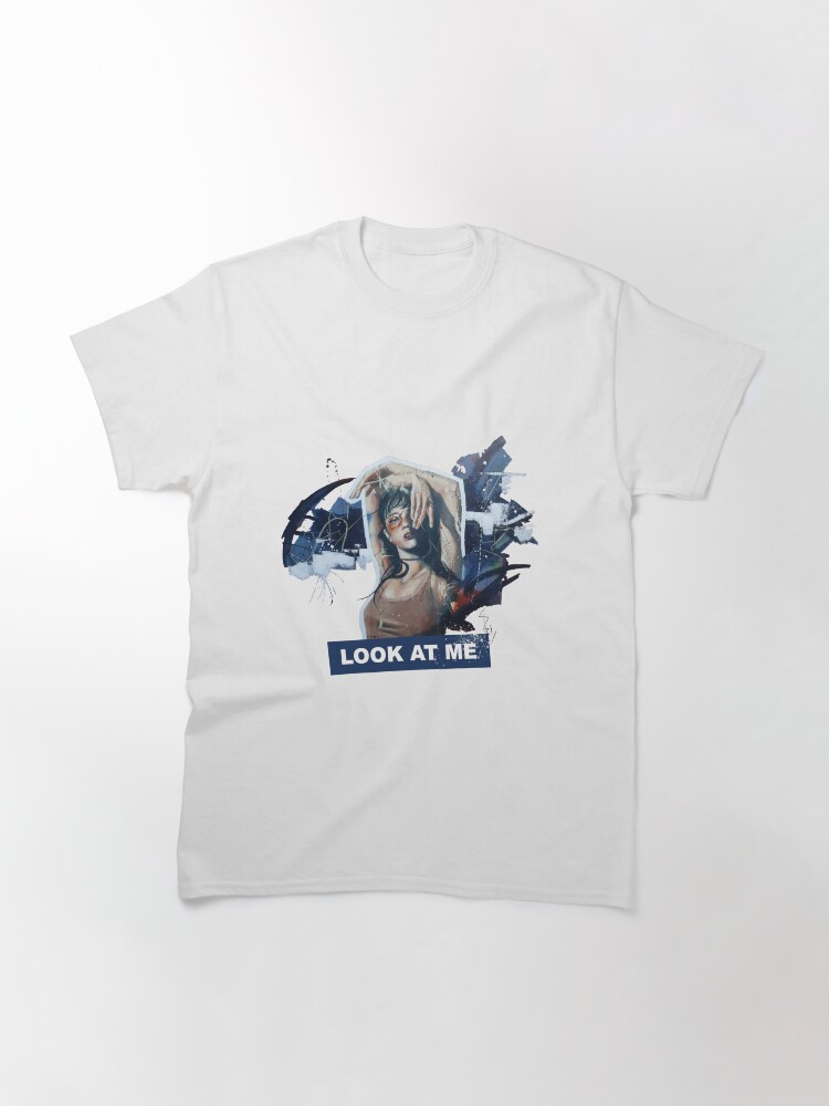 Aperçu 3 sur 7. T-shirt classique avec l'œuvre Peinture à l'huile d'un portrait de femme coloré créée et vendue par Aldarane.