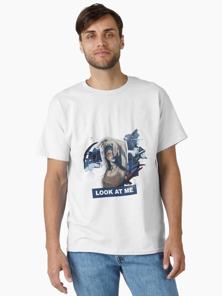 Aperçu 1 sur 7. T-shirt classique avec l'œuvre Peinture à l'huile d'un portrait de femme coloré créée et vendue par Aldarane.