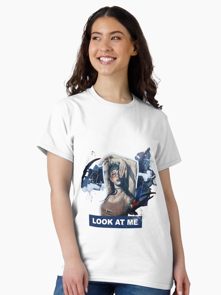 Aperçu 2 sur 7. T-shirt classique avec l'œuvre Peinture à l'huile d'un portrait de femme coloré créée et vendue par Aldarane.