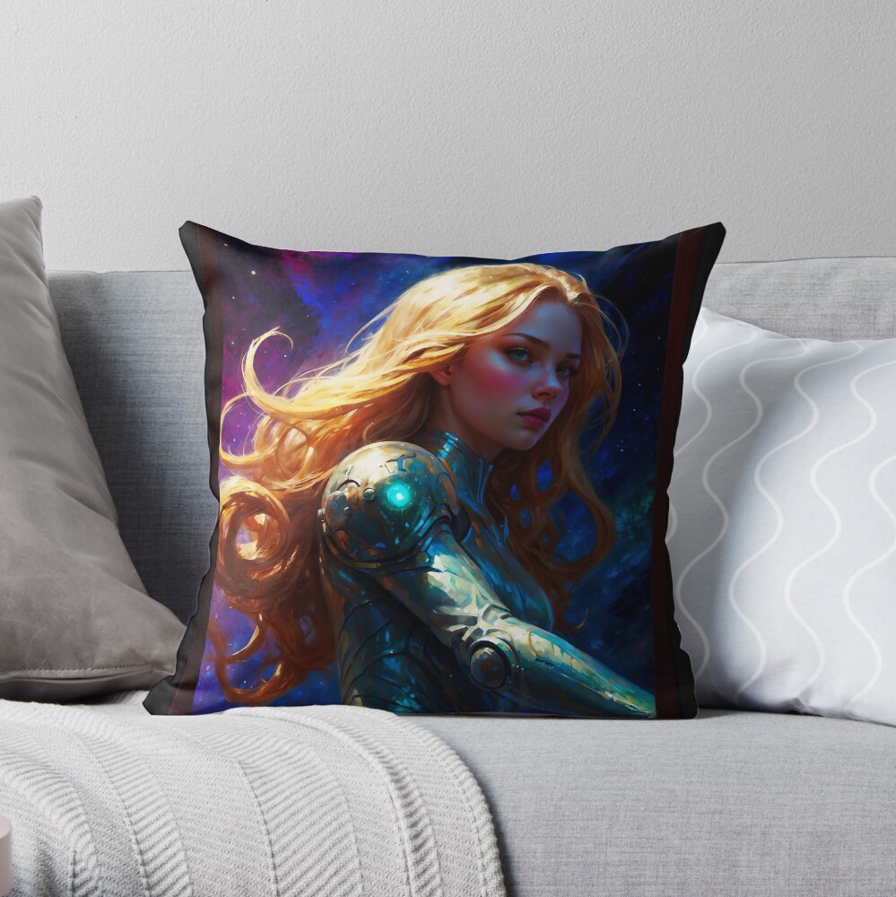 She Is One With The Void AI Concept Art by Xzendor7 - An Ethereal Cosmic Beauty 4 She Is One With The Void Surreal AI Concept Art by Xzendor7 Decorative Sci-Fi Ethereal Portrait Throw Pillow