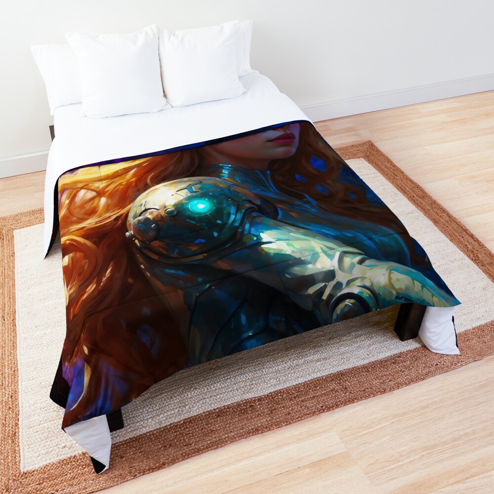 She Is One With The Void AI Concept Art by Xzendor7 - An Ethereal Cosmic Beauty 3 She Is One With The Void Surreal AI Concept Art by Xzendor7 Decorative Sci-Fi Ethereal Portrait Comforter