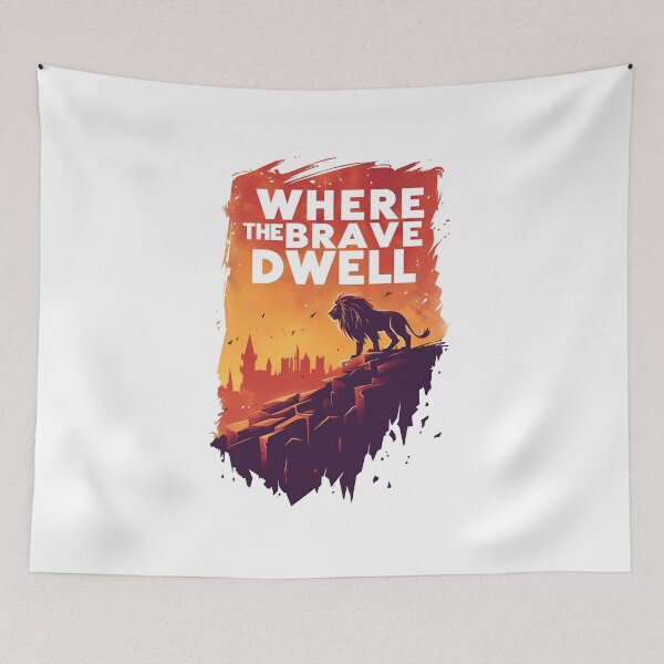 Item preview, Where the Brave Dwell - Lion on a Hill - Red Backdrop - Fantasy designed and sold by Fenay Designs.