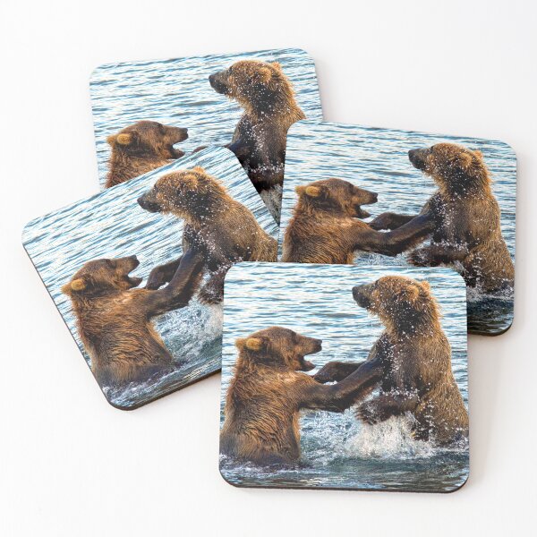 Item preview, Young Kodiak Brown Bears Play Wrestle In Water Alaska designed and sold by RocketshipRetro.