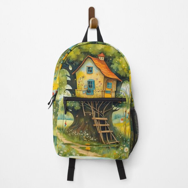Item preview, The Hideout Cute Fantasy Wooden Tree House in the Meadow With Spring Flowers and Dandelions Garden - Whimsical Illustration designed and sold by MyArt23.