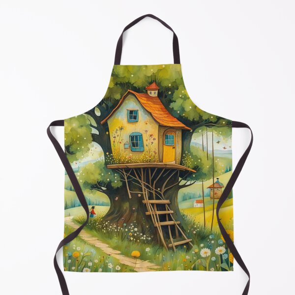 Item preview, The Hideout Cute Fantasy Wooden Tree House in the Meadow With Spring Flowers and Dandelions Garden - Whimsical Illustration designed and sold by MyArt23.