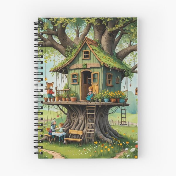 Item preview, The Hideout Cute Fantasy Wooden Tree House in the Meadow With Spring Flowers and Dandelions Garden - Whimsical Illustration designed and sold by MyArt23.