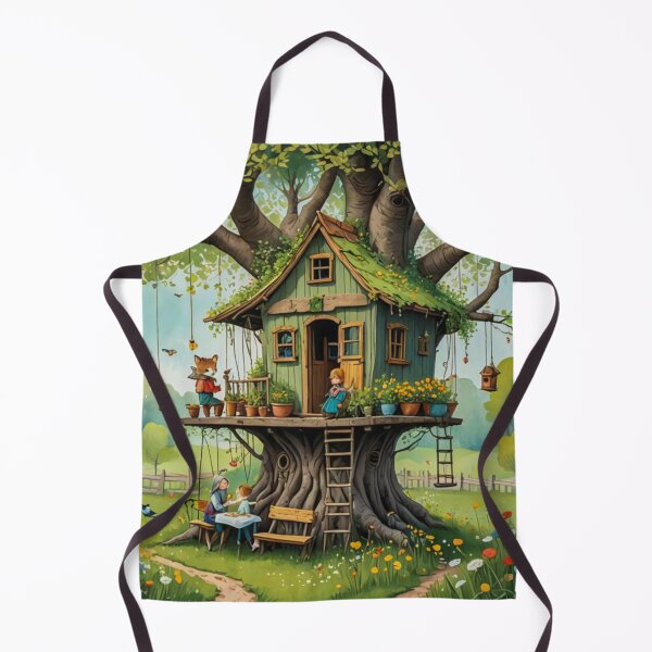 Item preview, The Hideout Cute Fantasy Wooden Tree House in the Meadow With Spring Flowers and Dandelions Garden - Whimsical Illustration designed and sold by MyArt23.