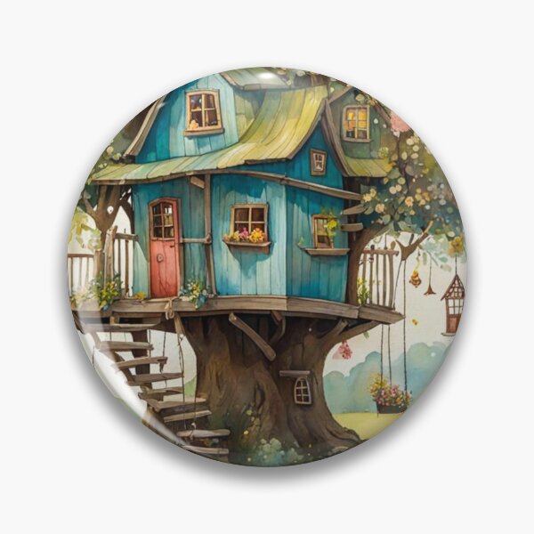 Item preview, The Hideout Cute Fantasy Wooden Tree House in the Meadow With Spring Flowers and Dandelions Garden - Whimsical Illustration designed and sold by MyArt23.