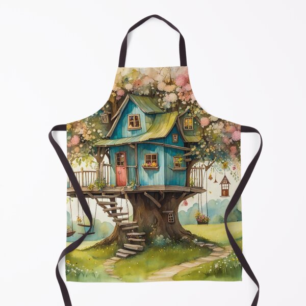 Item preview, The Hideout Cute Fantasy Wooden Tree House in the Meadow With Spring Flowers and Dandelions Garden - Whimsical Illustration designed and sold by MyArt23.