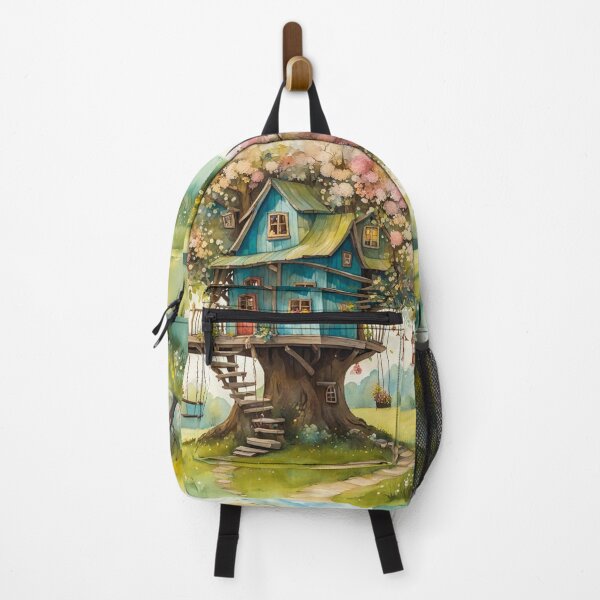 Item preview, The Hideout Cute Fantasy Wooden Tree House in the Meadow With Spring Flowers and Dandelions Garden - Whimsical Illustration designed and sold by MyArt23.