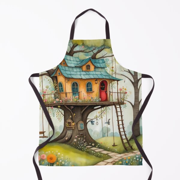 Item preview, The Hideout Cute Fantasy Wooden Tree House in the Meadow With Spring Flowers and Dandelions Garden - Whimsical Illustration designed and sold by MyArt23.