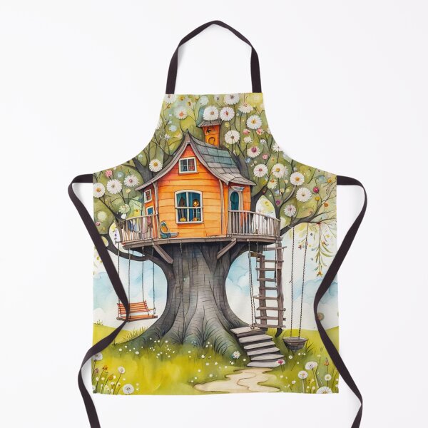 Item preview, The Hideout Cute Fantasy Wooden Tree House in the Meadow With Spring Flowers and Dandelions Garden - Whimsical Illustration designed and sold by MyArt23.