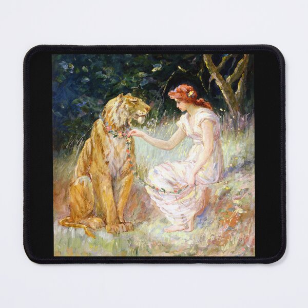 Item preview, Lady and Tiger with Flowers 1900 Frederick Stuart Church designed and sold by RocketshipRetro.