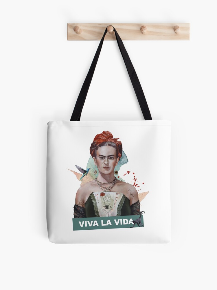 Aperçu 1 sur 2. Tote bag avec l'œuvre Portrait à la peinture de Frida Khalo créée et vendue par Aldarane.