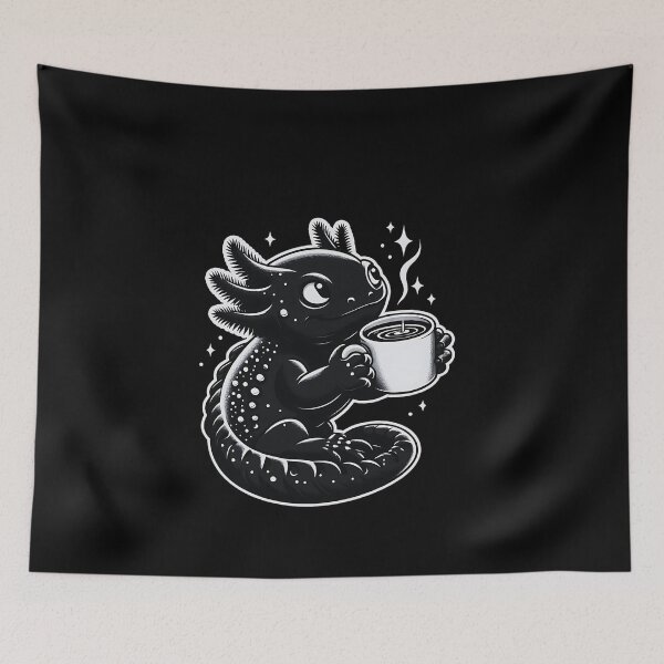 Item preview, Black Axolotl Drinking Black coffee designed and sold by MotivaChic.
