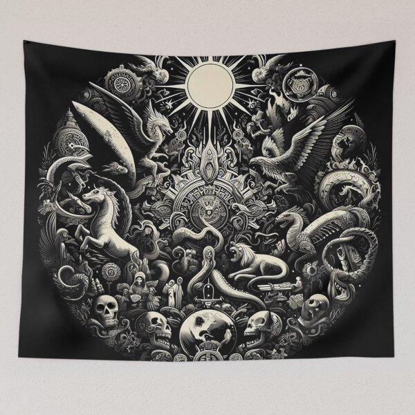 Item preview, Mystical Harmony,a highly detailed black and white illustration  designed and sold by aminz4.