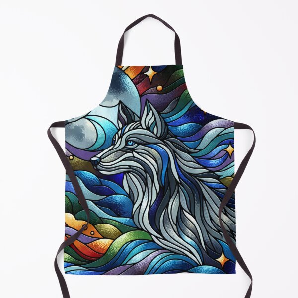 Item preview, Stained Glass Wolf with Full Moon designed and sold by foilhat.