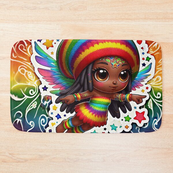 Item preview, Tie Dye Rasta Fairy, Cute Little Girl, Black Girl Cartoon, Reggae Rastafairyan, Tie Dye Rastafarian, Gift for Child, Stars designed and sold by Anticulture.