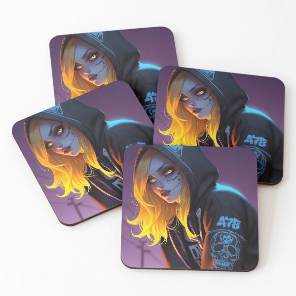 Item preview, Sugar Skull Girl with Black Hoodie and Blonde Glowing Hair designed and sold by A78-Designs.