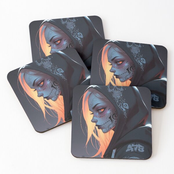 Item preview, Sugar Skull Girl with Black Hoodie and Orange Glowing Hair designed and sold by A78-Designs.