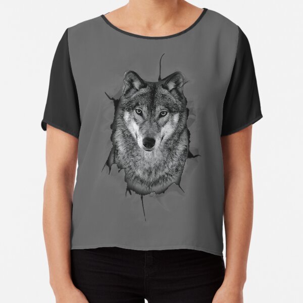 Awesome Realistic 3D Wolf Lover Popup Graphic Art Chiffon Top