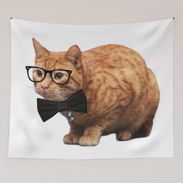 Item preview, A Working Cat Wearing Black Bowtie and Glasses Funny Silly Orange Tabby Cat  designed and sold by julyperson.