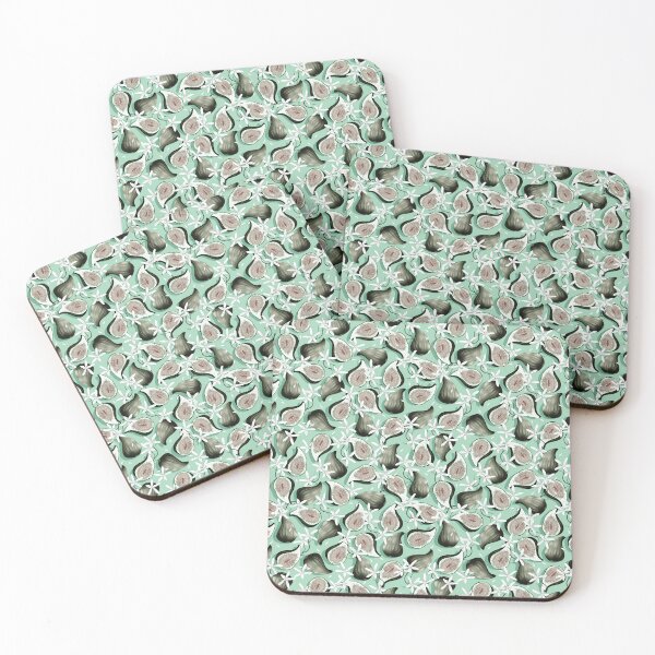 Item preview, Flowers and fruits of figs, green on a turquoise-green background designed and sold by Alex  Blud.