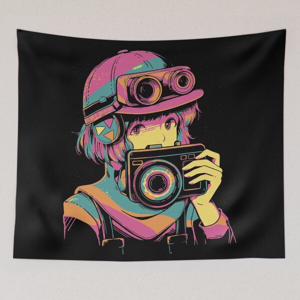 Item preview, Anime Girl with Camera Colorful Manga Japanese Photography designed and sold by DrawHandArt.