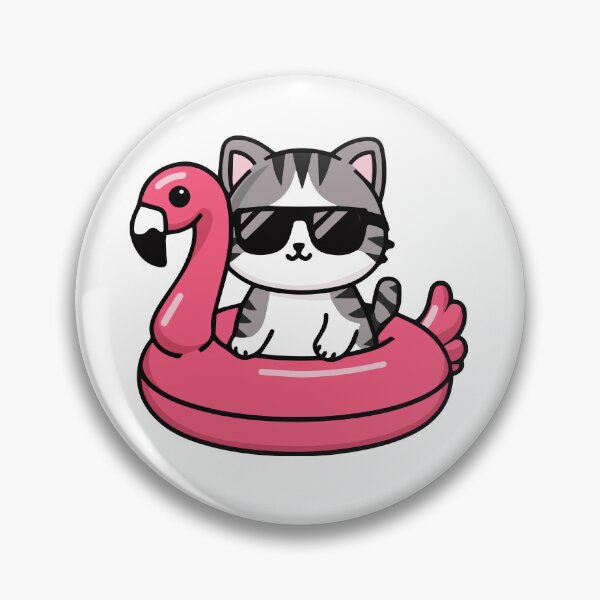 Item preview, cute kawaii cat with sunglasses in a flamingo floaty  designed and sold by BeachHouseTO.