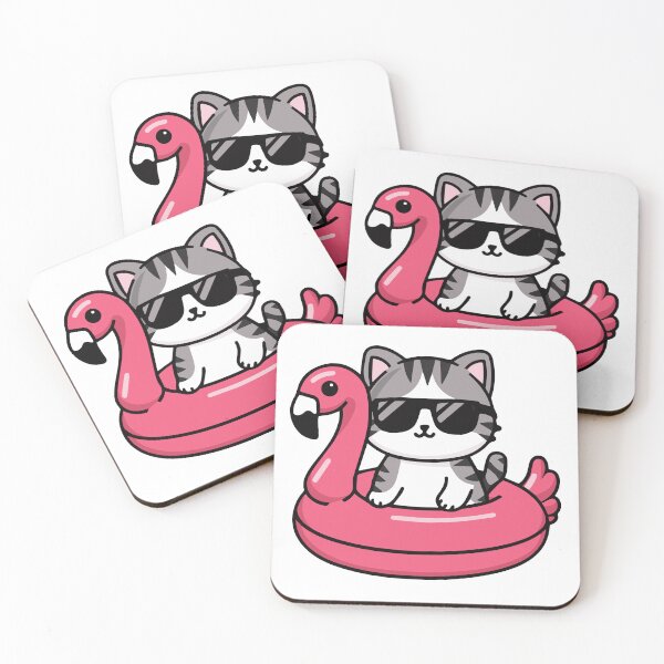 Item preview, cute kawaii cat with sunglasses in a flamingo floaty  designed and sold by BeachHouseTO.